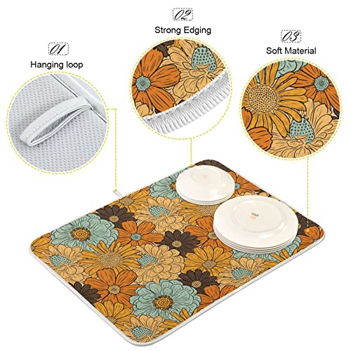 Super Absorbent Dish Drying Mat (Retro Flower Daisy / 18" x 24")