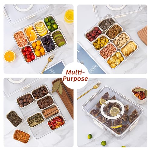 Divided Serving Tray with Lid and Handle (White-2 Packs)