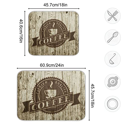 Super Absorbent Dish Drying Mat (Retro Coffee Old Beans Vintage Wood / 18" x 24")