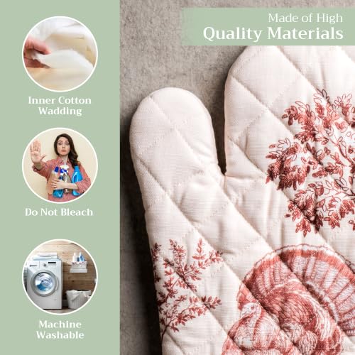 Maison d'Hermine Oven Gloves 100% Cotton Oven Mitt (098 - Holy Jouy - Brown / 7.5" x 13" (Oven Mitt))