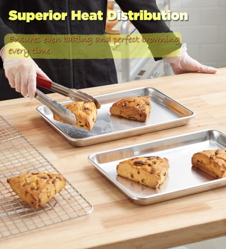 6-Pack 1/4 Size Sheet Pan with Cover Set (12 Piece Bundle), Dishwasher Safe Baking Pans & NSF Certified Polypropylene Lids, Compact Quarter Bun Pan for Meal Prep, Baking & Storage - Silver/Translucent (13 x10 Inch (6-Pack Pan with Lid))