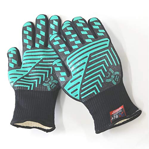 Heat Resistant Oven Glove (Black/Green / Regular Cuff)