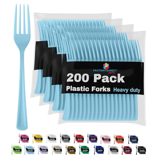Light Blue Plastic Forks 200 Pcs Light Blue Forks Disposable Utensils Heavy Duty Plastic Cutlery Set Disposable Cutlery Sets Flatware Sets Silverware Set Party Supplies & Party Tableware (Light Blue / Forks)
