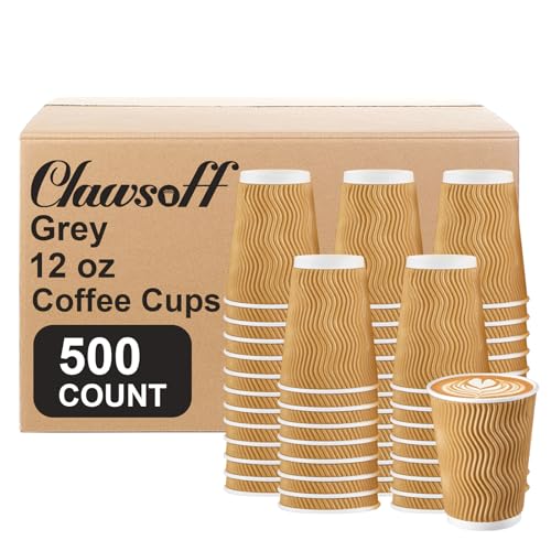 500 Pack 12oz Insulated Disposable Paper Coffee Cups Champagne (Champagne-500 / 12 oz)