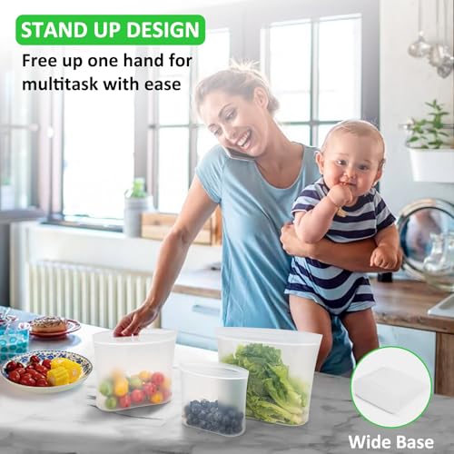 100% Platinum Silicone Reusable Food Storage Bags (Clear | 34oz | 4 Pack)