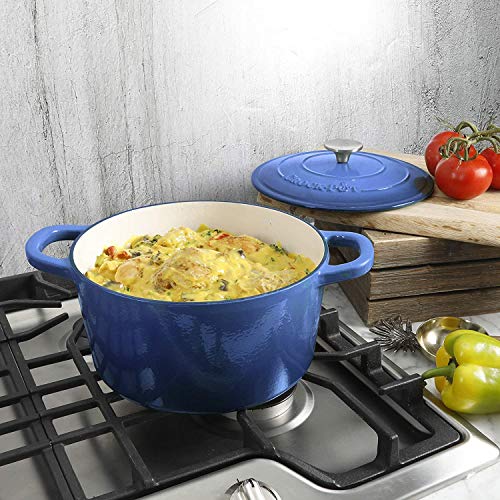 Artisan 5 Quart Round Enameled Cast Iron Dutch Oven (Sapphire Blue / 5-Quart)