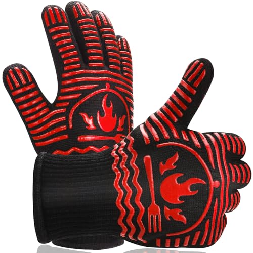 BBQ Gloves 1472°F Extreme Heat Resistant Grill Gloves (Red / 11inch)