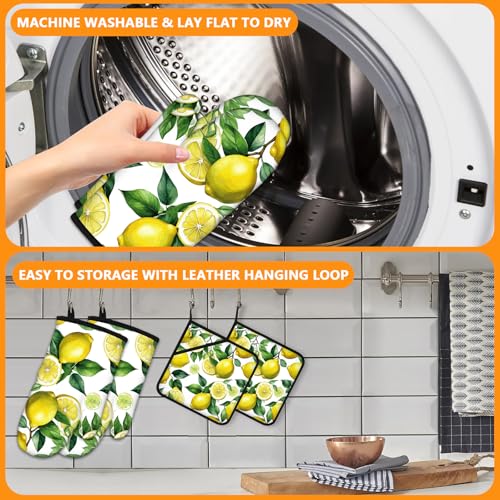 Lemon Fruits Oven Mitts and Pot Holders Sets 4Pcs (Lemon Fruits)
