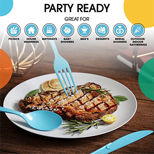 Light Blue Plastic Forks 200 Pcs Light Blue Forks Disposable Utensils Heavy Duty Plastic Cutlery Set Disposable Cutlery Sets Flatware Sets Silverware Set Party Supplies & Party Tableware (Light Blue / Forks)