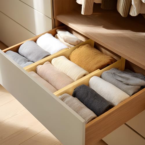 6 Pack Bamboo Drawer Dividers (4''H, 11.9''-17.1''L, 6 Pack)