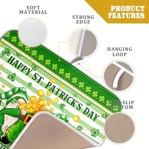 Shamrock Gnome Dish Drying Mat Coin Clover Dishes Fast Dry Mat 16x18 inch Absorbent Microfiber Dishware Drainer Pad for Kitchen Counter Sink (Shamrock Gnome Coin / 16" x 18")