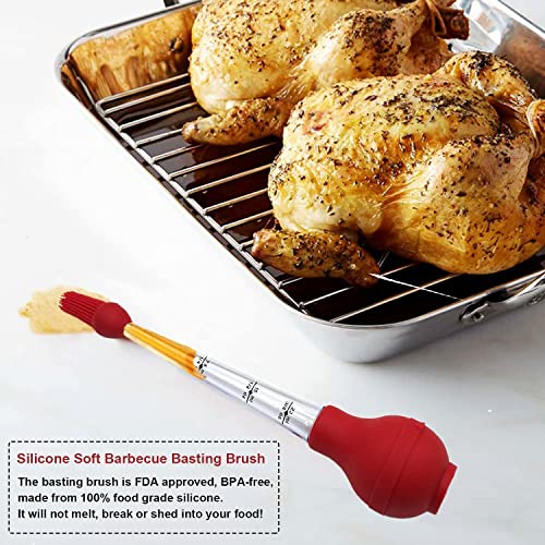 Turkey Baster Commercial Grade Quality Silicone Bulb Including 2 Meat Marinade Injector Needles with Barbecue Basting Brush and Cleaning Brush for Easy Clean Up