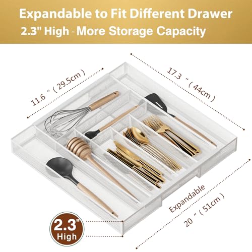Expandable Kitchen Utensil Organizer (White / Expandable 11.6"~20" x 17.3")