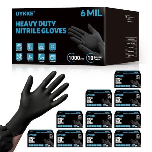 Nitrile Gloves Disposable Rubber Latex Gloves Black Nitrile Latex Gloves Large Black Rubber Gloves Disposable Cleaning Mechanic Gloves HEAVY DUTY 6 Mil Nitrile Gloves (1000 Count)
