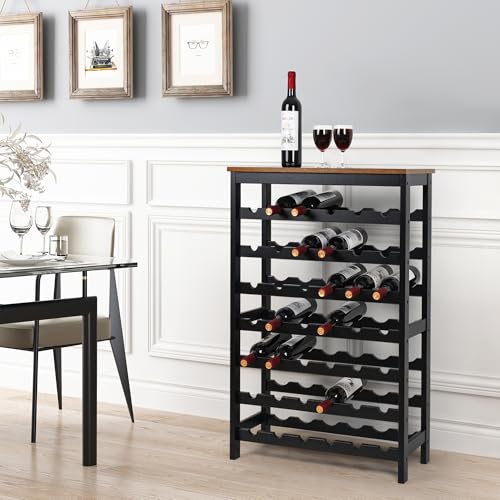 42 Bottles Bamboo Wine Rack (Rustic Brown +Black / 7-Tier)