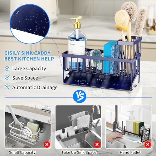 Navy Blue Sink Caddy Organzier with High Brush Holder (Navy Blue / 9.25 inches)