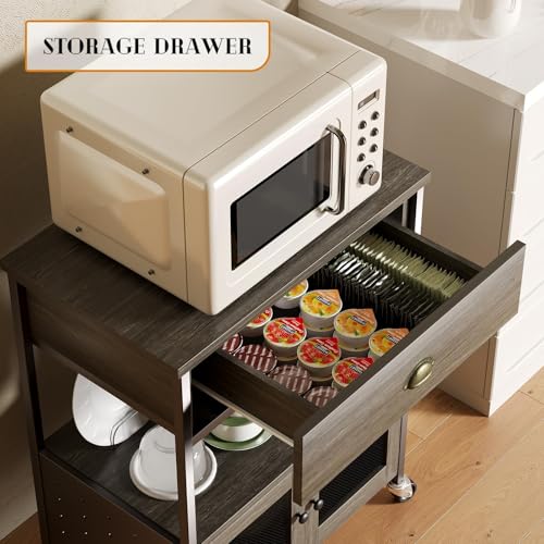 Coffee Bar Cart Cabinet (Wash Grey)