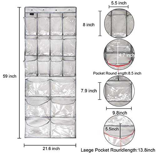 2 Pack Extra Large Hanging Crystal Clear Over Door Shoe Organizers (A-Grey&Clear)