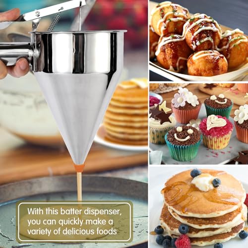 40oz Pancake Batter Dispenser Stainless Steel with Metal Spatula