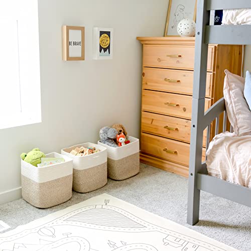 Storage Cubes 11 Inch Cotton Rope Woven Baskets for Organizing (Off White & Mixed Brown)