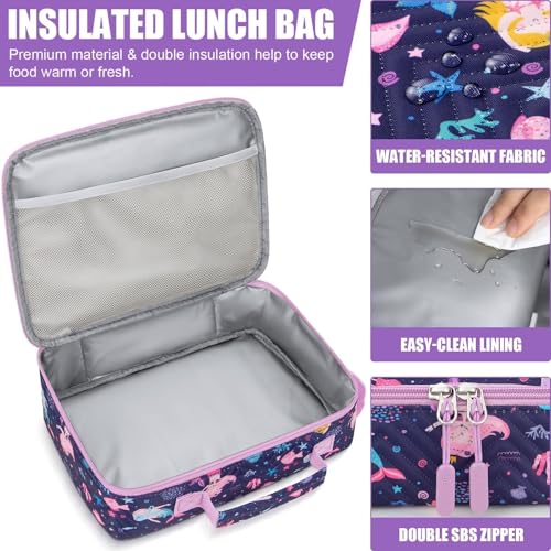 Kids Bento Lunch Box with Toddler Insulated Water Bottle Lunch Bag (A9. Cotton Candy)