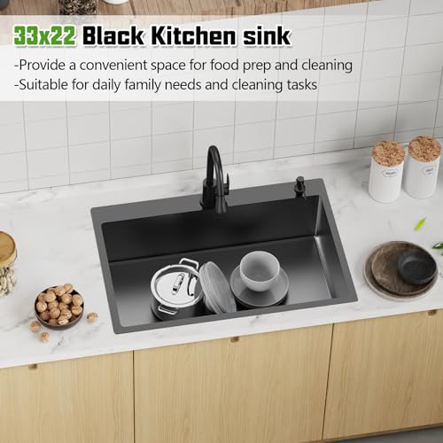 Black 33x22In Drop In Kitchen Sink (33x22 Black)