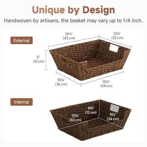 Woven Baskets for Organizing (Brown / 16 ½"L x 12 ½"W x 5"H)