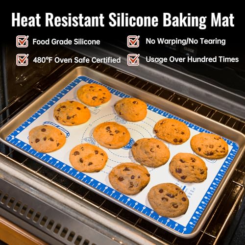Silicone Baking Mat With 10 Recipes (Blue / 28"L x 20"W)