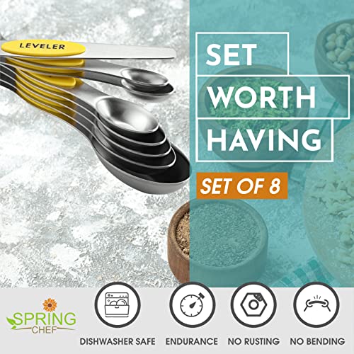Stainless Steel Magnetic Measuring Spoons Set of 8 (Yellow / 1-Pack)