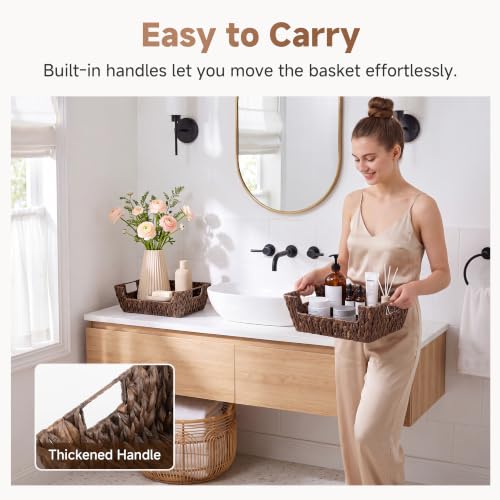 Pantry Baskets for Organizing (Brown(Water Hyacinth) / 13 ½"L x 10 ¾"W x 5"H)