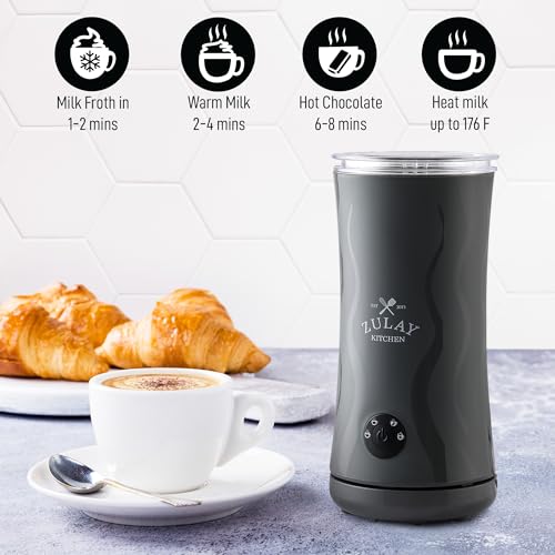 Zulay 4-in-1 Milk Frother and Steamer - Automatic Hot and Cold Foam Maker with Auto Shut Off & Temperature Control for Coffee, Latte, Cappuccino, Hot Chocolate - Gray (Ventus Gray / Frother Steamer)
