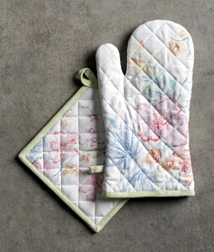 100% Cotton Oven Mitt & Pot Holder Set (102 - Paradise Island / 7.5" x 13" & 8" x 8" (Oven Mitt & Pot Holder))