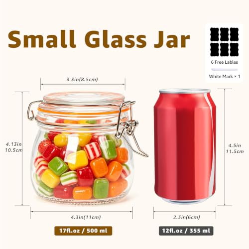 Small Glass Storage Jars with Airtight Lids Wide Mouth 17 oz 6 Pack (Clear 17oz Square -6 sets)