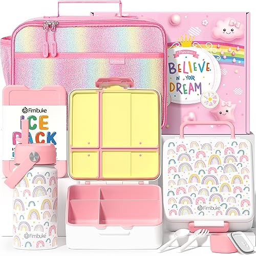 Kids Bento Lunch Box with Toddler Insulated Water Bottle Lunch Bag (A10. Rainbow)
