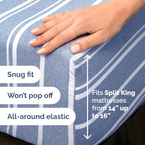 Flex Top Split Head King 4 Piece Sheet Set (42 - Blue Stripes 3 / Split Head/Flex Top)