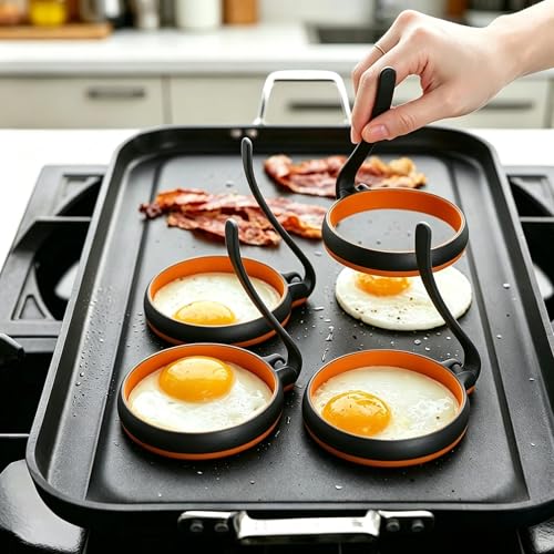 4 Pack Silicone Egg Rings for Frying Egg (4Pcs Round / Black)