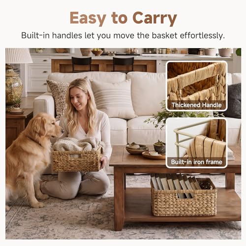 Large Wicker Baskets for Storage (Natural (Water Hyacinth) / 15"L x 11"W x 6¾"H)