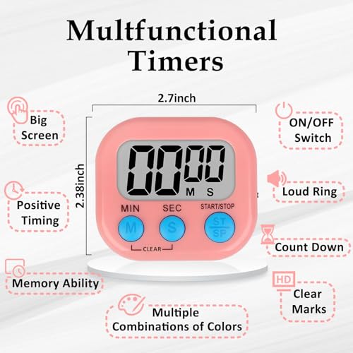 Digital Kitchen Classroom Timers for Kids Cooking 6pcs Blu Grn Pk (6 Count)