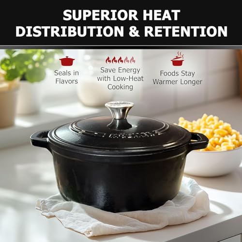 MUELLER HOME 7.5 QT Enameled Cast Iron Dutch Oven (7.5 Quart -Round / Black)