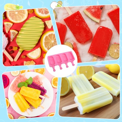 2 Set Silicone Popsicle Molds with 100 Sticks (2 Set / Pink)