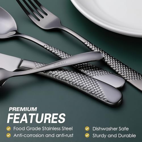 Hammered Black Silverware Set (Hammered Black | 24pcs)