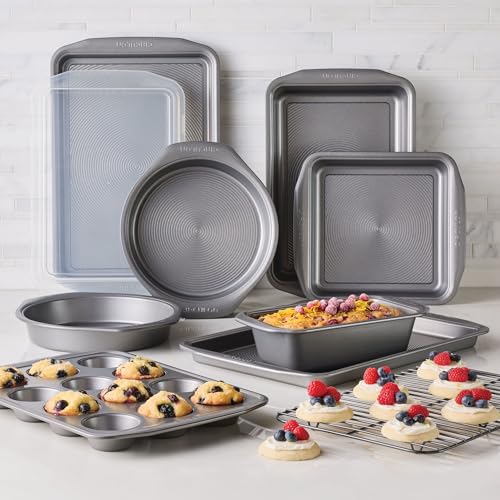 Nonstick Heavy Gauge Steel Bakeware Set with Rolled Pan Edges Loaf Pan (Gray / 10 Piece)