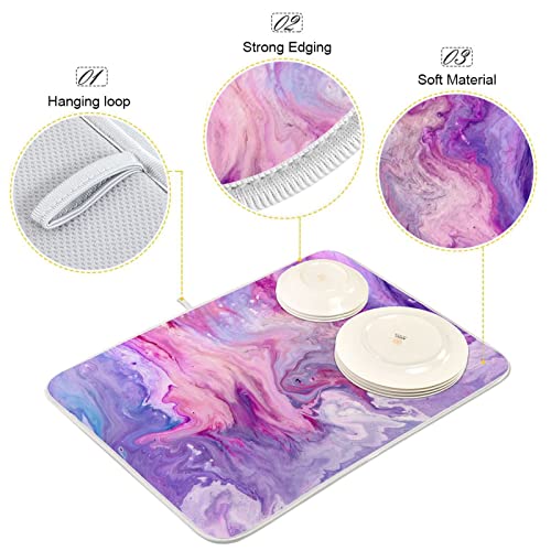 Super Absorbent Dish Drying Mat (Abstract Purplr Pink Marble Paint / 16" x 18")