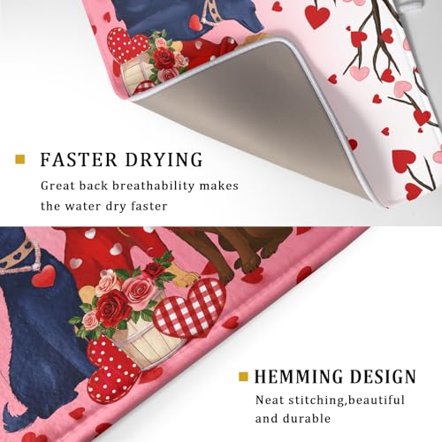 Love Dog Dish Drying Mat 18"x24" Red Heart Microfiber Dish Drainer Mat Hanging Loop Absorbent Fast Dry Pad Kitchen Counter Bar Accessories (Love Dogs / 24" x 18")