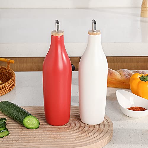 Sweejar Matte Ceramic Olive Oil Dispenser Bottle with Spout (White / 17 Oz(Glazed))
