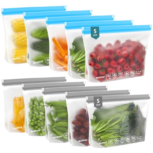 10Pack Reusable Quart Freezer Bags (Multicolor)