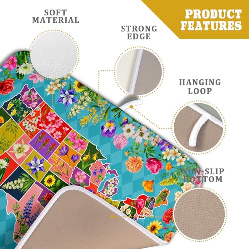 Flower Map Dish Drying Mat American Floral Decoration Coffee Mat for Kitchen Counter (Flower Map Green / 18" x 16")