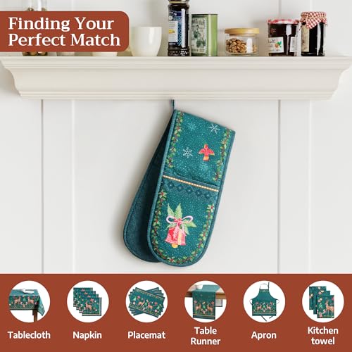 Double Oven Mitts 100% Cotton Double Oven Glove (106 - Hygge Christmas / 7" x 35" (Double Oven Mitt))