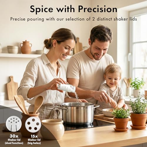 Glass Spice Jars with Label (36x Bamboo Jars White Stickers)