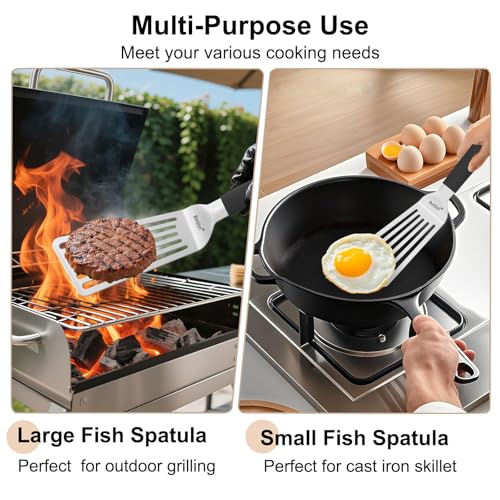 Stainlecss Steel Fish Spatula Set (Silver_Large&Small)